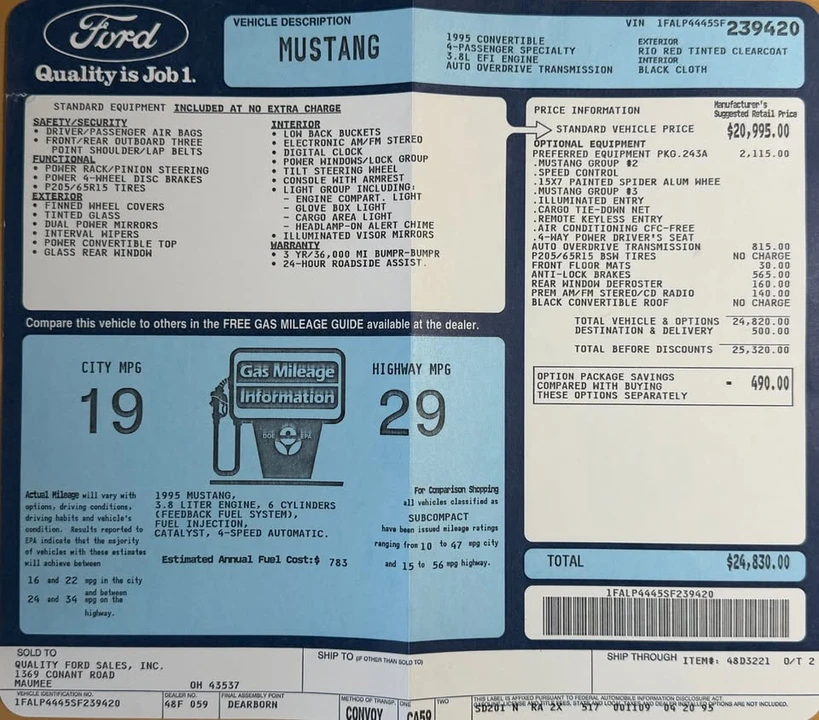 1995 Ford SN95 Mustang - Image 3 of 3