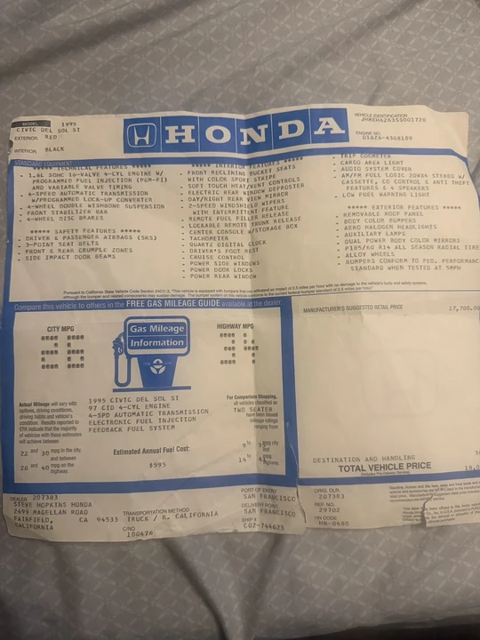1995 Honda Del Sol - Image 19 of 20