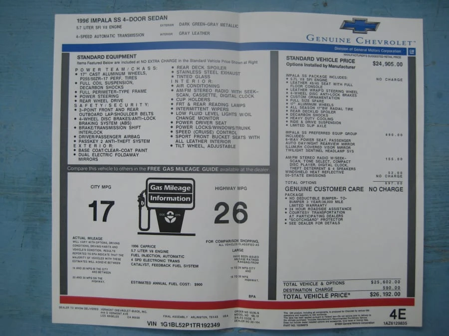 1996 Chevrolet Impala 7th Gen - Image 5 of 10