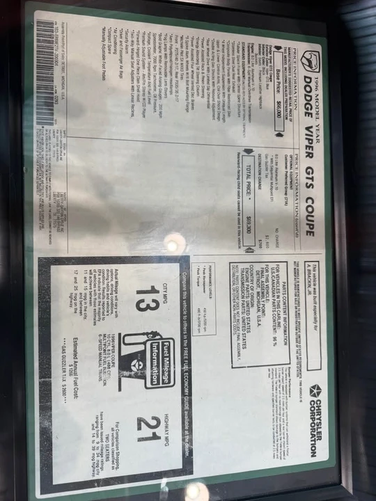 1996 Dodge Viper GTS 2nd Gen - Image 11 of 11