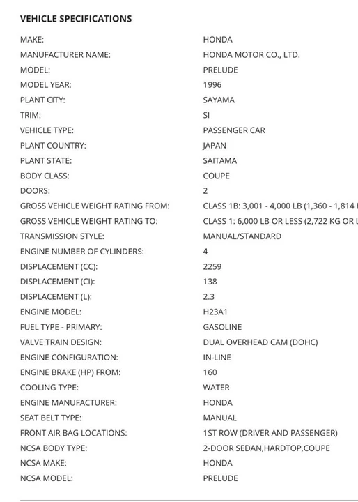 1996 Honda Prelude 4th Gen - Image 2 of 2