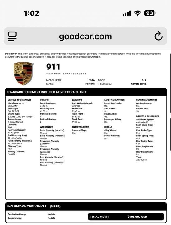 1996 Porsche 993 Turbo - Image 4 of 20