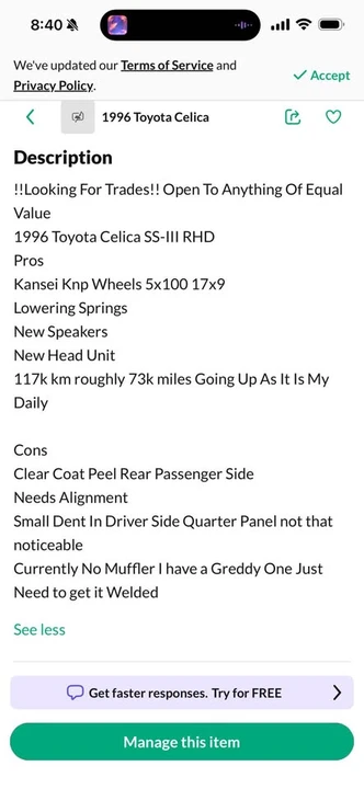 1996 Toyota Celica 6th Gen - Image 6 of 6