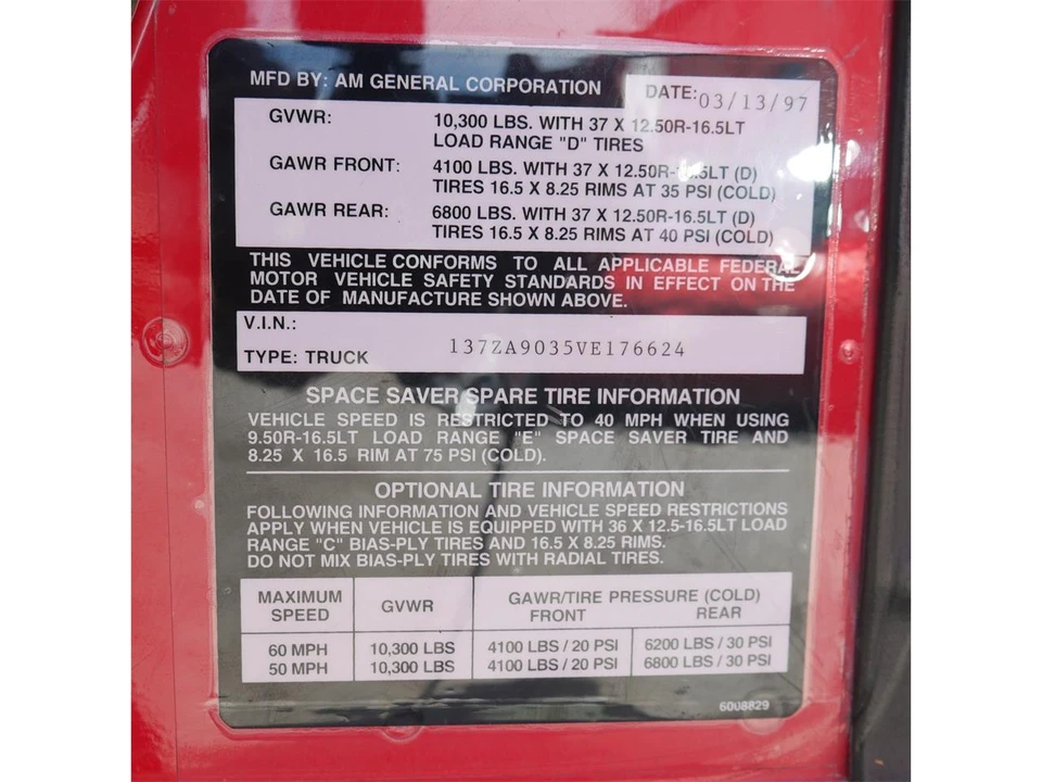 1997 Hummer Hummer H1 - Image 16 of 31