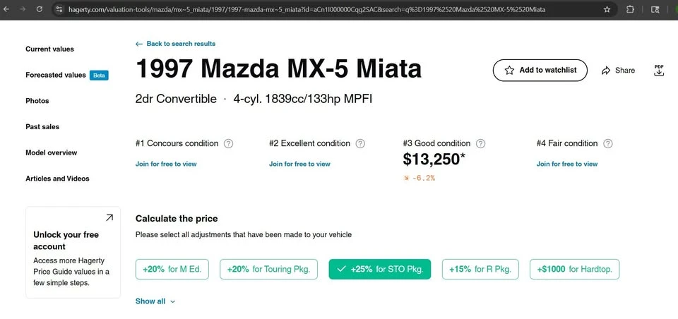 1997 Mazda NA MX-5 Miata - Image 6 of 7