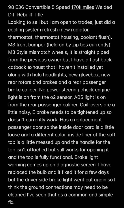 1998 BMW E36 3 Series - Image 2 of 7