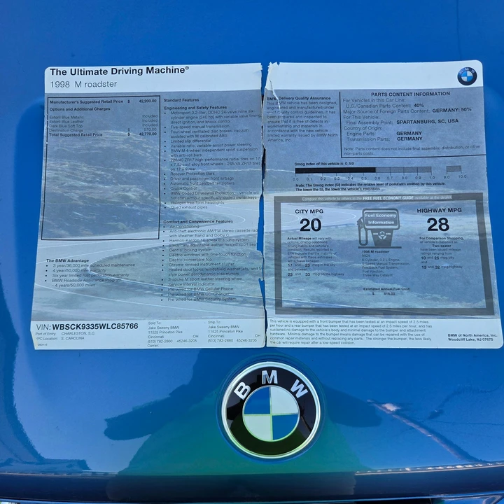 1998 BMW Z3 Roadster - Image 15 of 16
