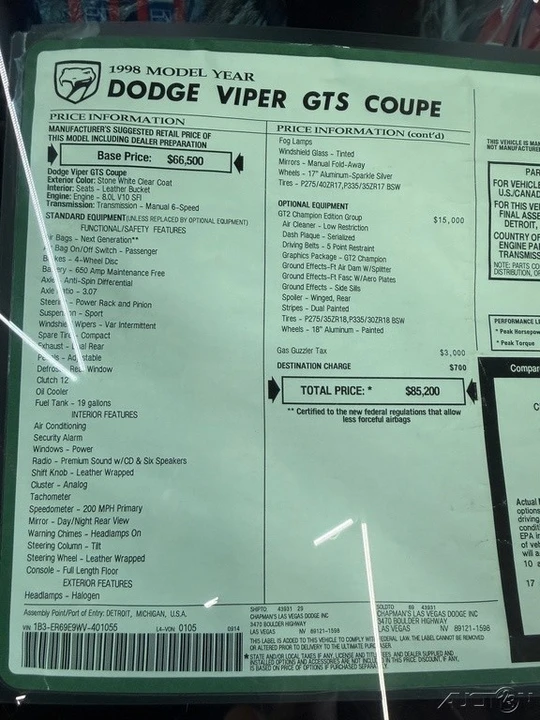 1998 Dodge Viper GTS 2nd Gen - Image 9 of 12