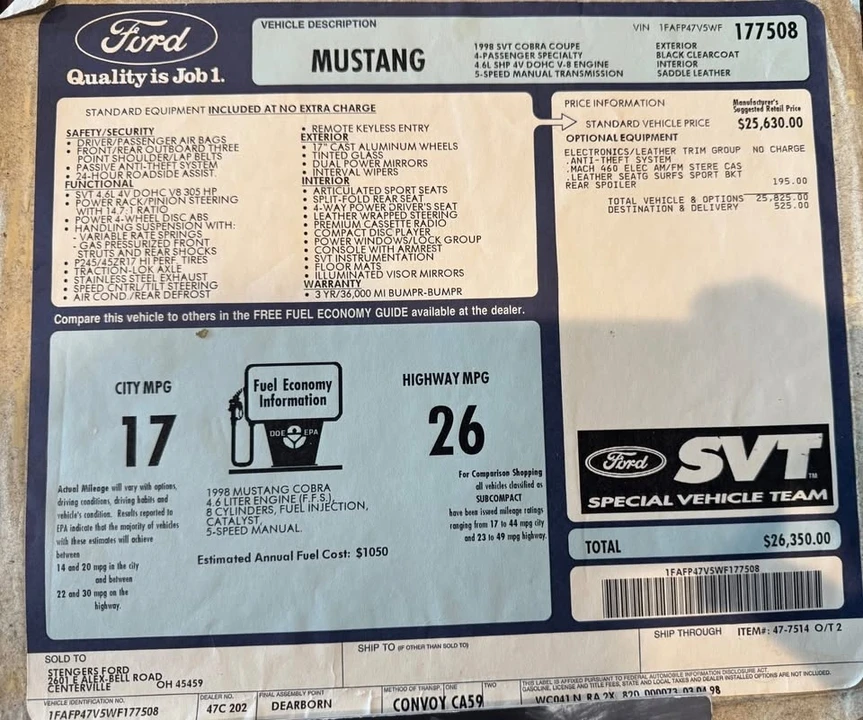 1998 Ford SN95 Mustang Cobra - Image 9 of 10