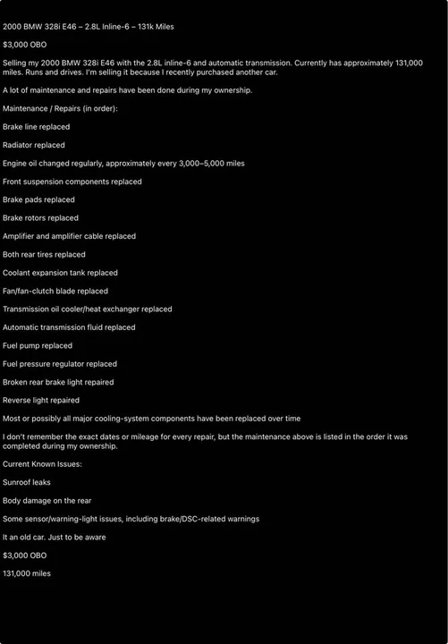 2000 BMW E46 3 Series - Image 16 of 16
