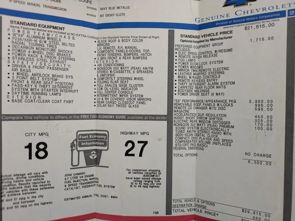 2000 Chevrolet Camaro SS 4th Gen - Image 7 of 11