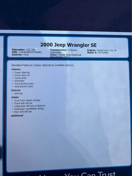 2000 Jeep TJ Wrangler - Image 6 of 6