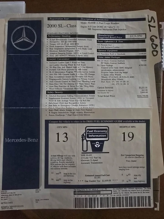 2000 Mercedes-Benz R129 SL-Class - Image 6 of 6