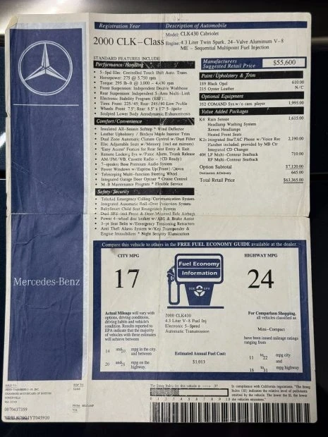 2000 Mercedes-Benz C208/A208 CLK-Class - Image 7 of 7