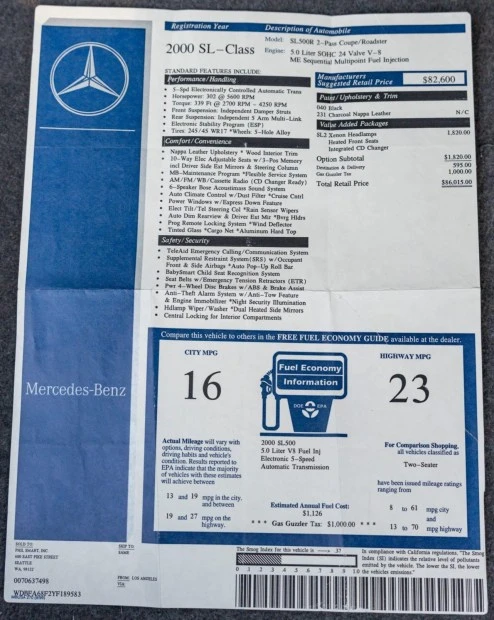 2000 Mercedes-Benz R129 SL-Class - Image 8 of 8
