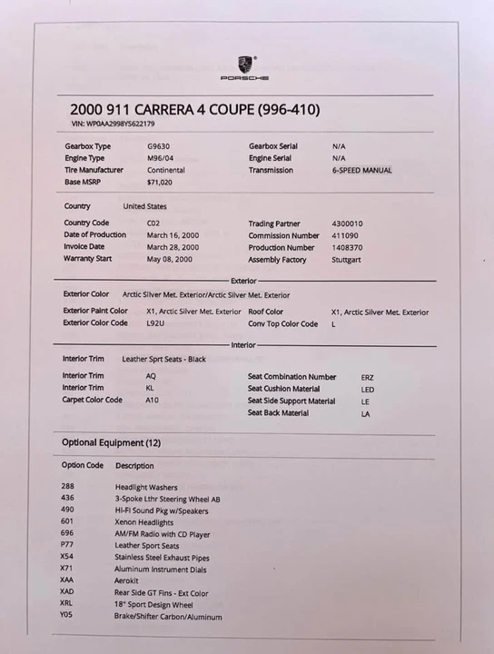 2000 Porsche 996 Carrera 4 - Image 19 of 19