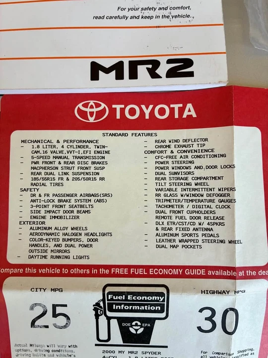 2000 Toyota MR2 Spyder/MR-S - Image 14 of 16