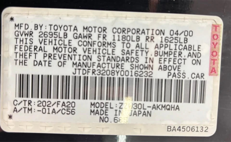 2000 Toyota MR2 Spyder/MR-S - Image 11 of 15