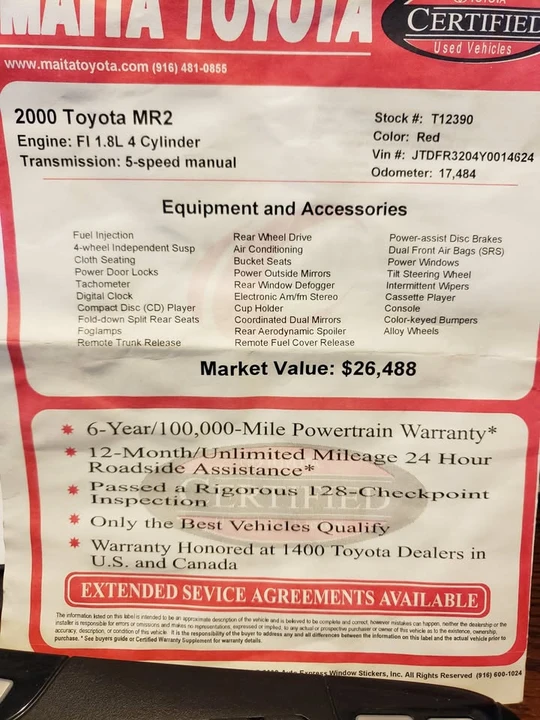 2000 Toyota MR2 Spyder/MR-S - Image 17 of 17