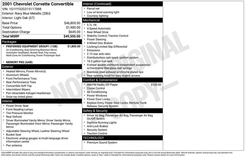 2001 Chevrolet Corvette C5 - Image 5 of 6