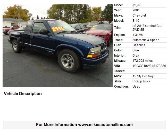 2001 Chevrolet S-10 - Image 2 of 8