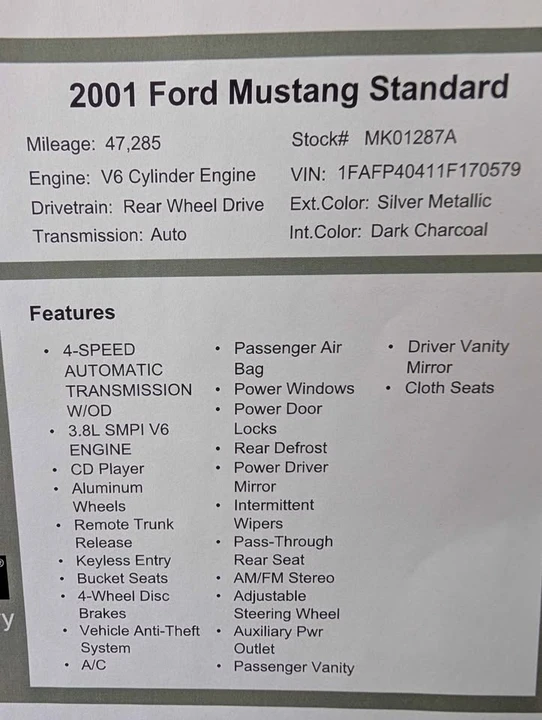 2001 Ford SN95 Mustang - Image 4 of 5