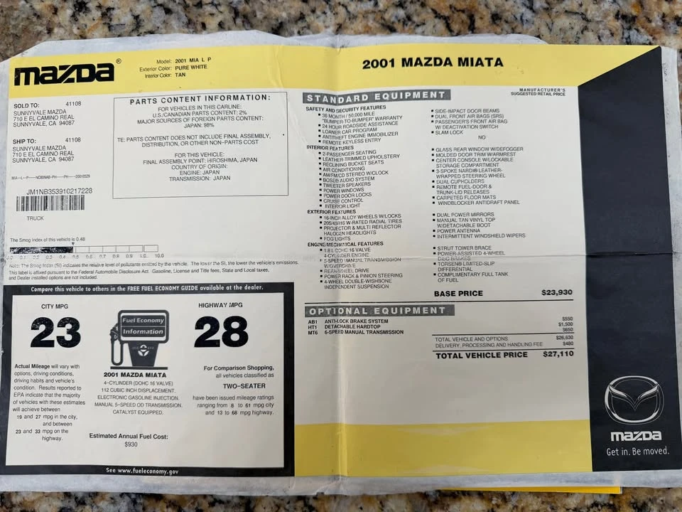 2001 Mazda NB MX-5 Miata - Image 20 of 20