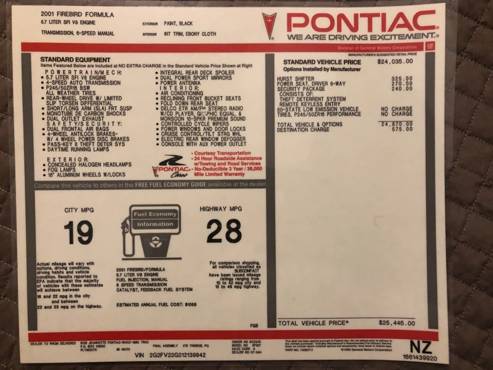 2001 Pontiac Firebird Formula 4th Gen - Image 2 of 30