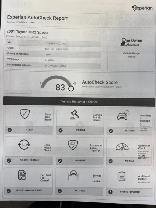 2001 Toyota MR2 Spyder/MR-S - Image 16 of 18