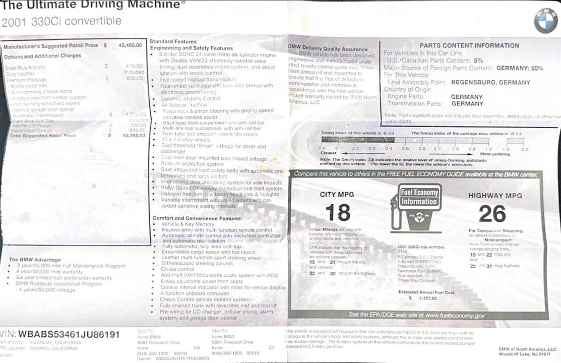 2001 BMW E46 330i & 330Ci - Image 15 of 18