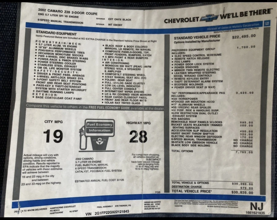 2002 Chevrolet Camaro 4th Gen - Image 2 of 31