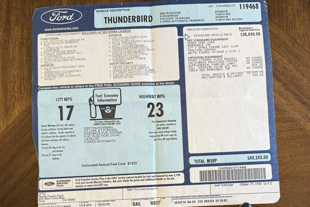 2002 Ford Thunderbird 11th Gen - Image 8 of 9