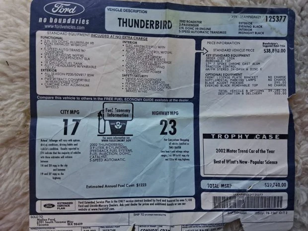 2002 Ford Thunderbird 10th Gen - Image 8 of 8