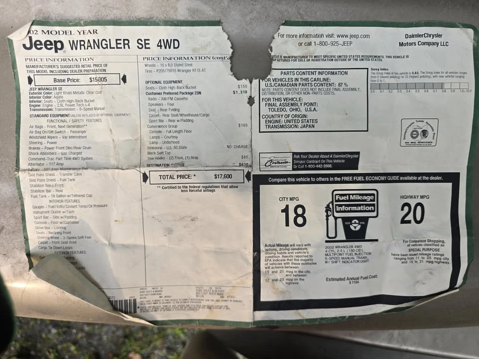 2002 Jeep TJ Wrangler - Image 3 of 9