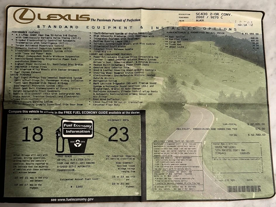 2002 Lexus SC430 - Image 5 of 20