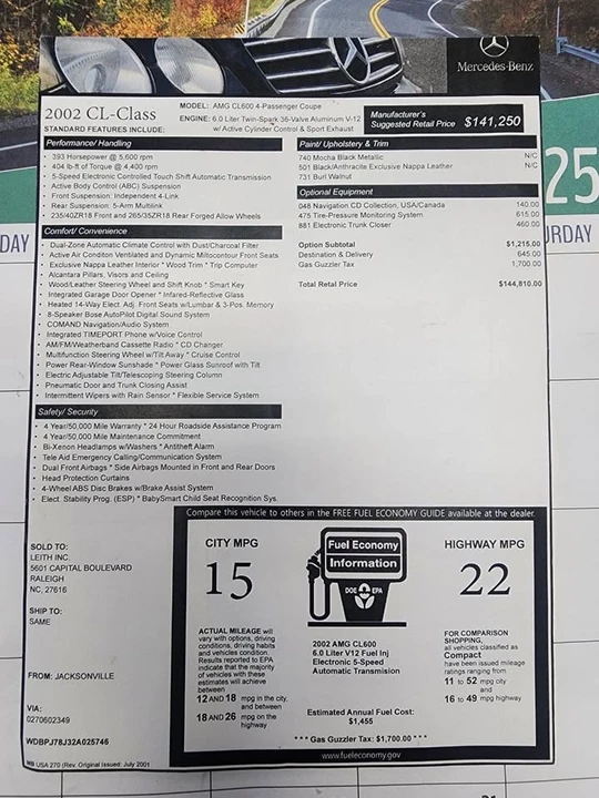 2002 Mercedes-Benz C215 CL-Class - Image 12 of 20