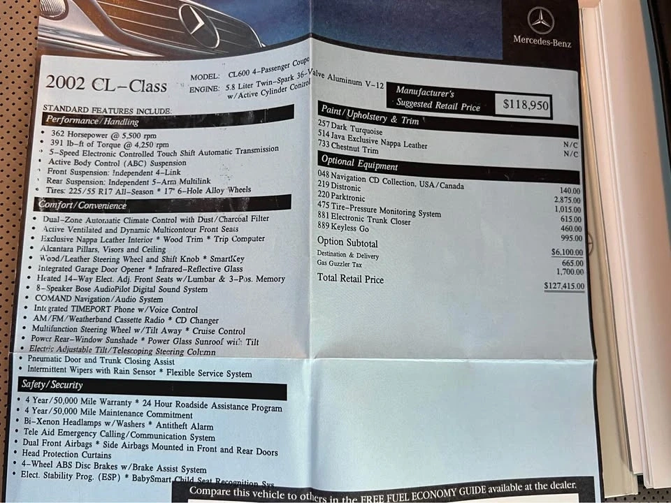 2002 Mercedes-Benz C215 CL-Class - Image 17 of 20
