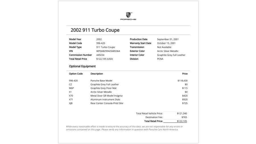 2002 Porsche 996 Turbo - Image 17 of 17