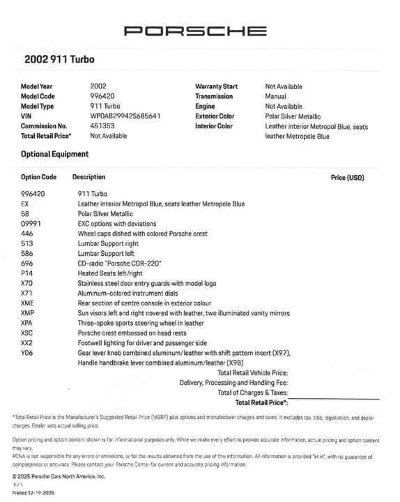 2002 Porsche 996 Turbo - Image 20 of 20
