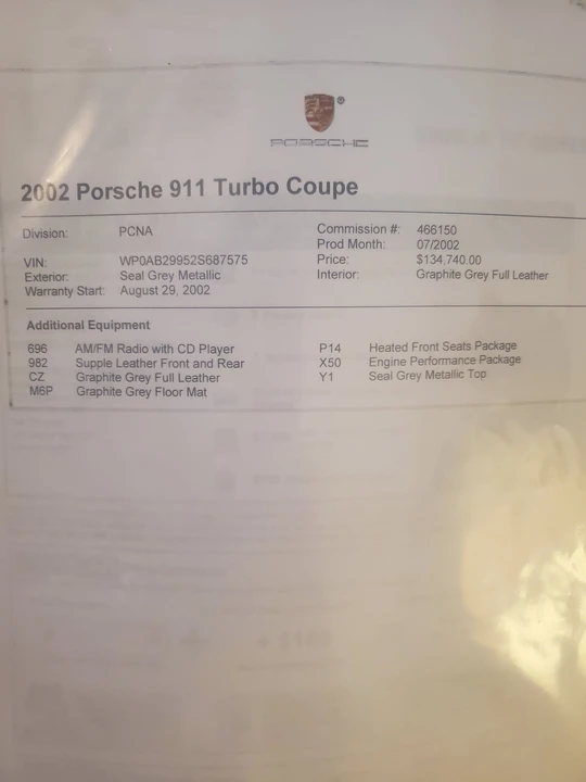 2002 Porsche 996 Turbo - Image 19 of 19