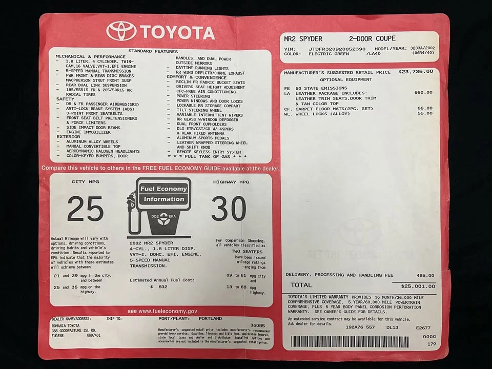 2002 Toyota MR2 Spyder/MR-S - Image 17 of 18