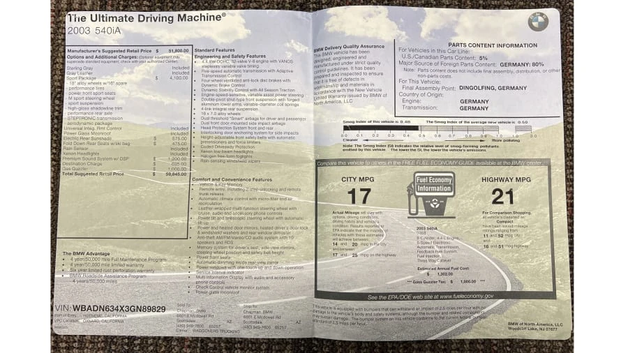 2003 BMW E39 540i - Image 16 of 19