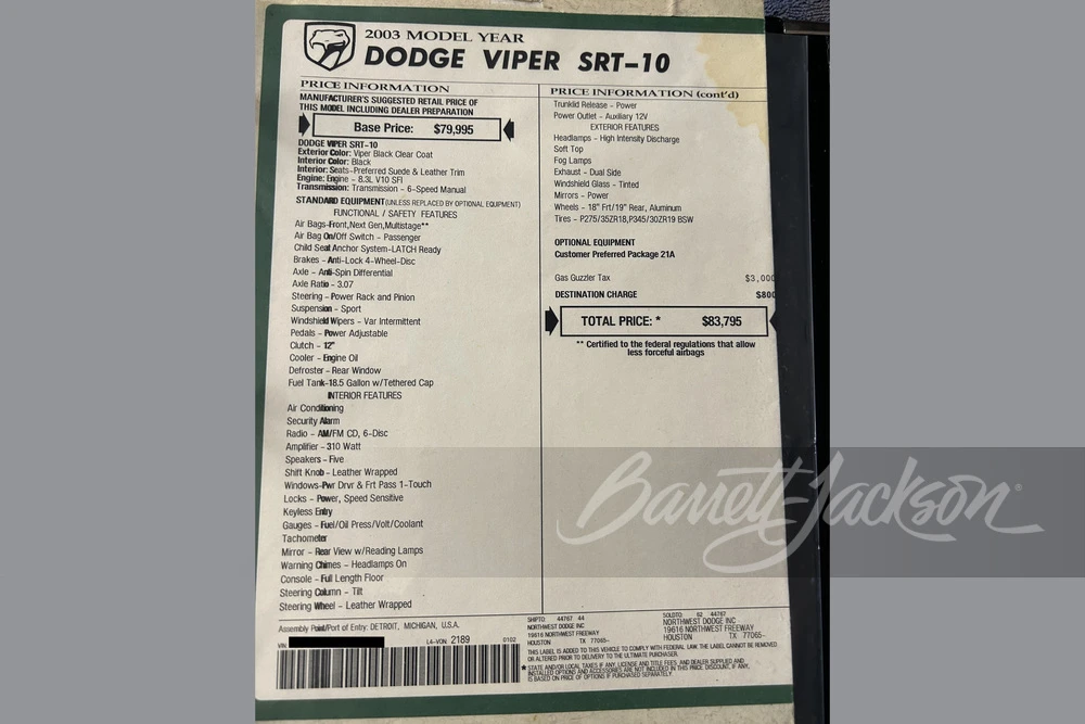 2003 Dodge Viper 3rd Gen - Image 13 of 15