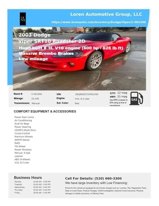 2003 Dodge Viper 3rd Gen - Image 2 of 16