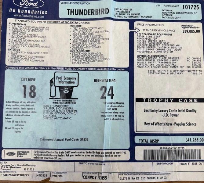 2003 Ford Thunderbird 11th Gen - Image 4 of 4