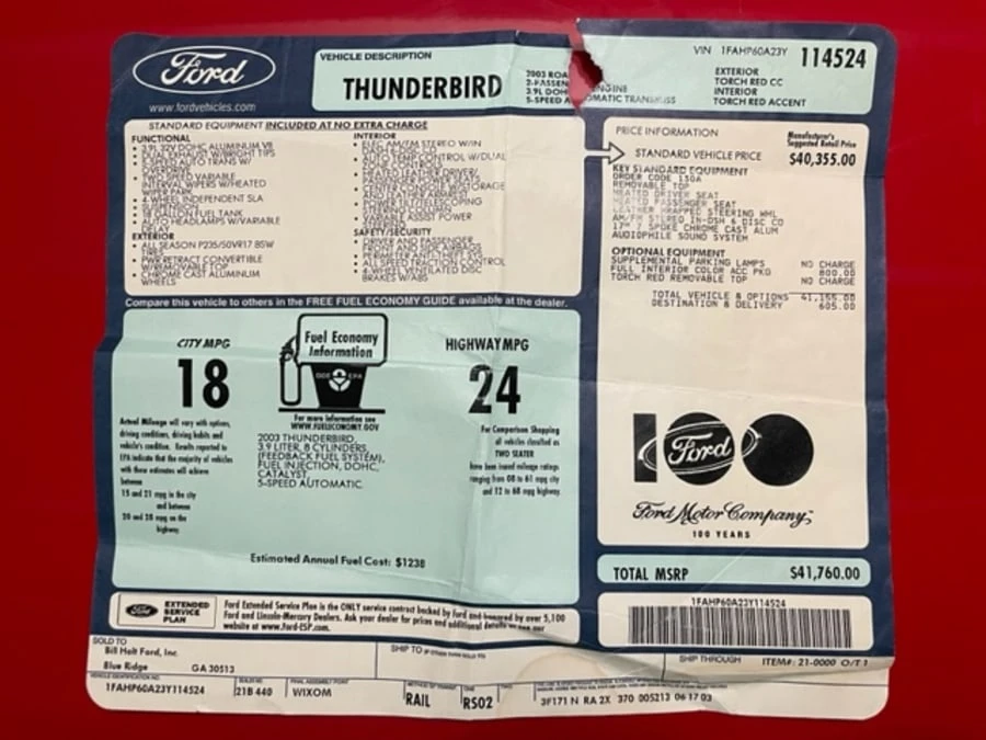 2003 Ford Thunderbird 11th Gen - Image 17 of 17