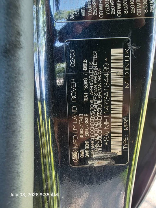 2003 Land Rover Range Rover L322 - Image 15 of 15