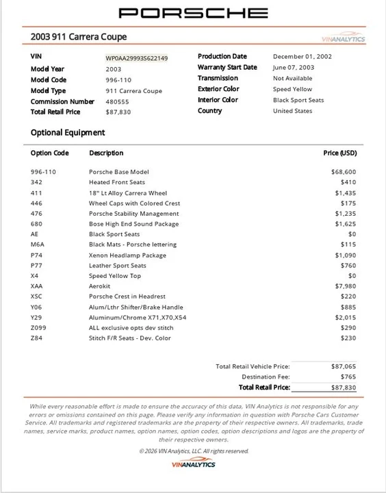 2003 Porsche 996 Carrera - Image 2 of 21