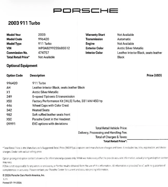 2003 Porsche 996 Turbo - Image 13 of 19