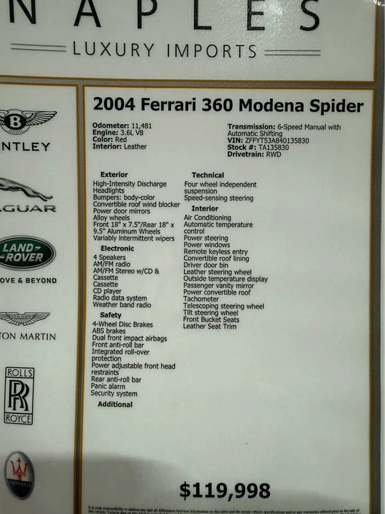 2004 Ferrari 360 Spider - Image 10 of 10